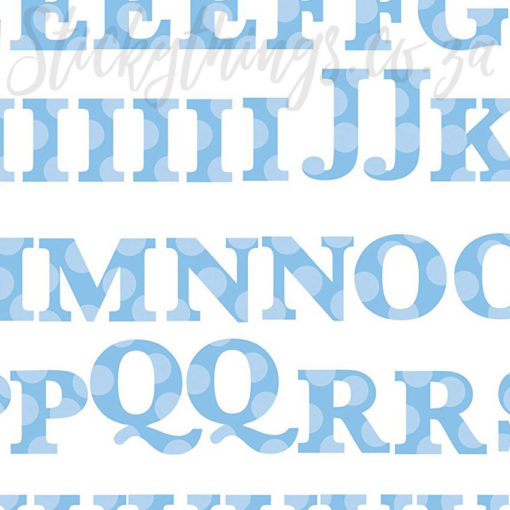 Closeup of the Peel and Stick Blue Dot Alphabet Decals Letters