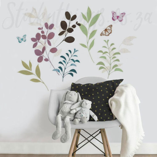Botanical Butterfly Wall Decals in a Childs Room