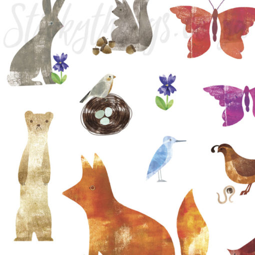 Close up of the grunge style of the Woodland Butterflies Birds Wall Stickers