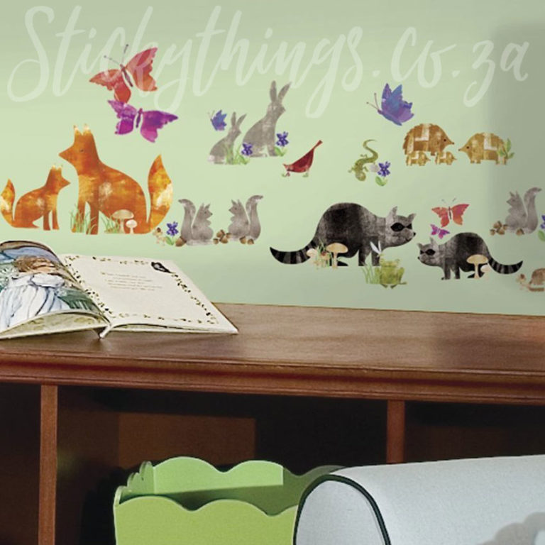 Grunge Style Style Forest Animals Wall Decals in a Playroom