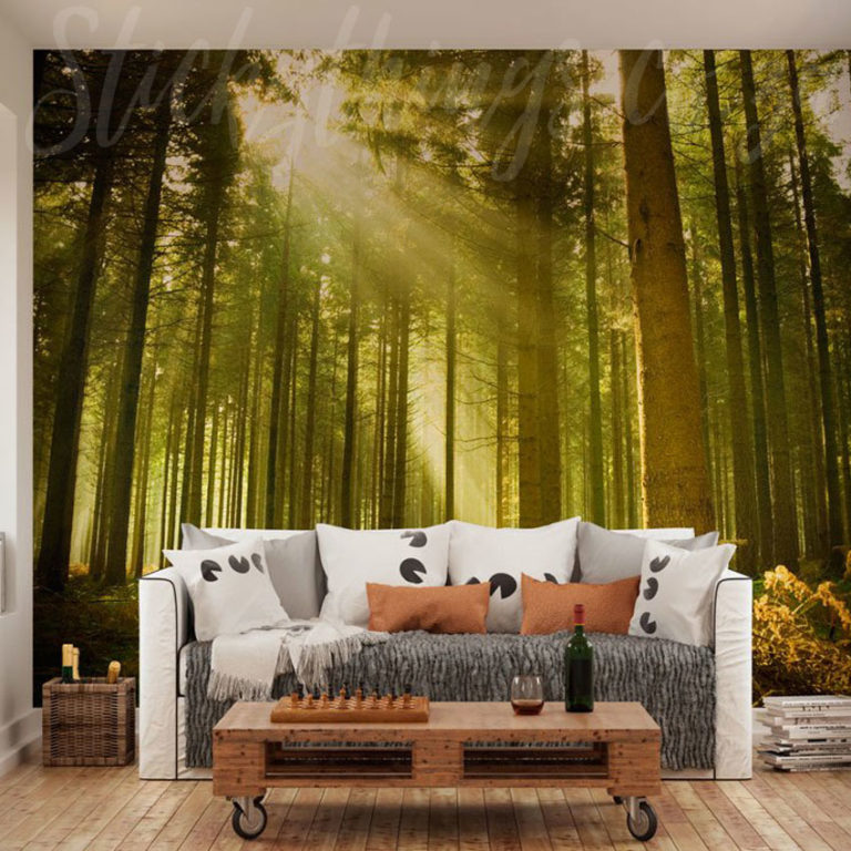 Lounge with Green Forest Mural