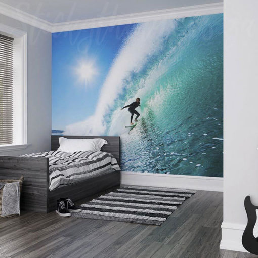 XL Surfer On Wave Wall Mural installed in a teen room