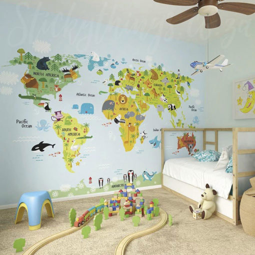 Whole Wide World Map Mural in a Child's Room