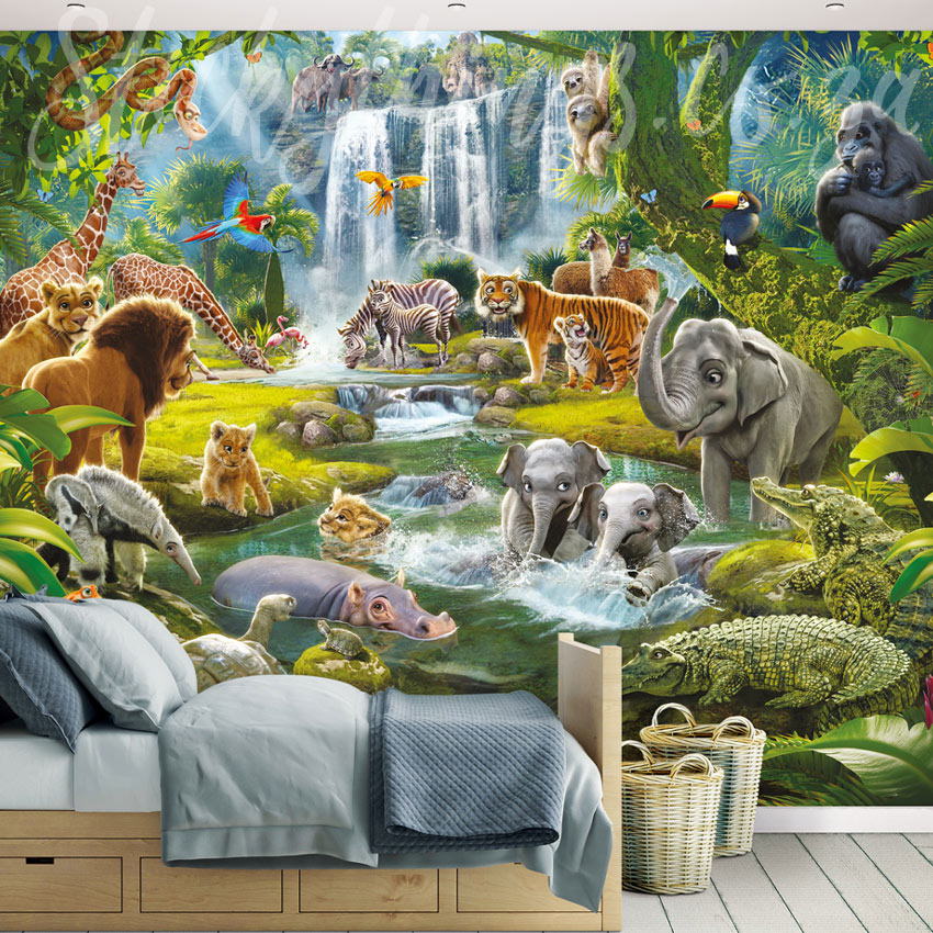Jungle Adventure Wall Mural - Walltastic Jungle Animals Wall Art Mural