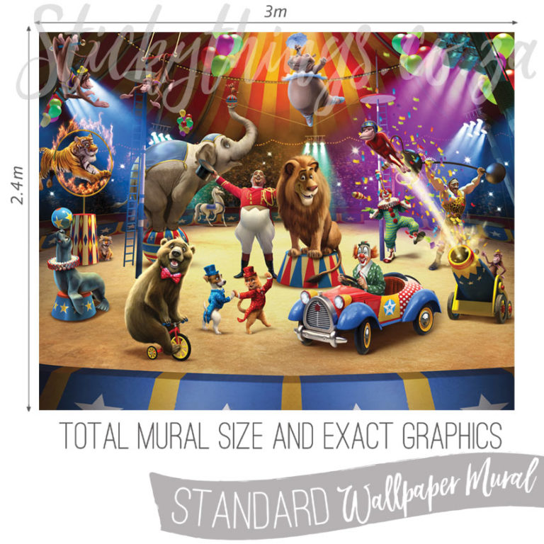 Measurements (3m x 2.4m) of The Greatest Circus Wall Mural