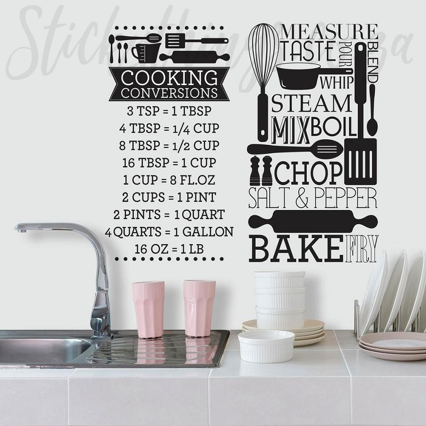 Cooking Conversions Wall Decal Peel and Stick Kitchen