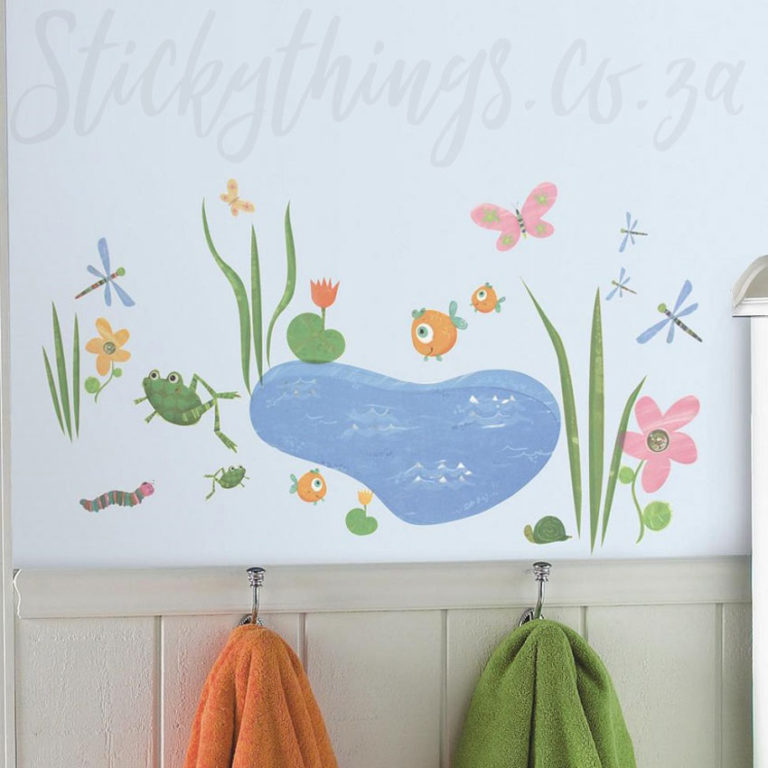 Childrens Bathroom with Hoppy Pond Wall Decals on the wall
