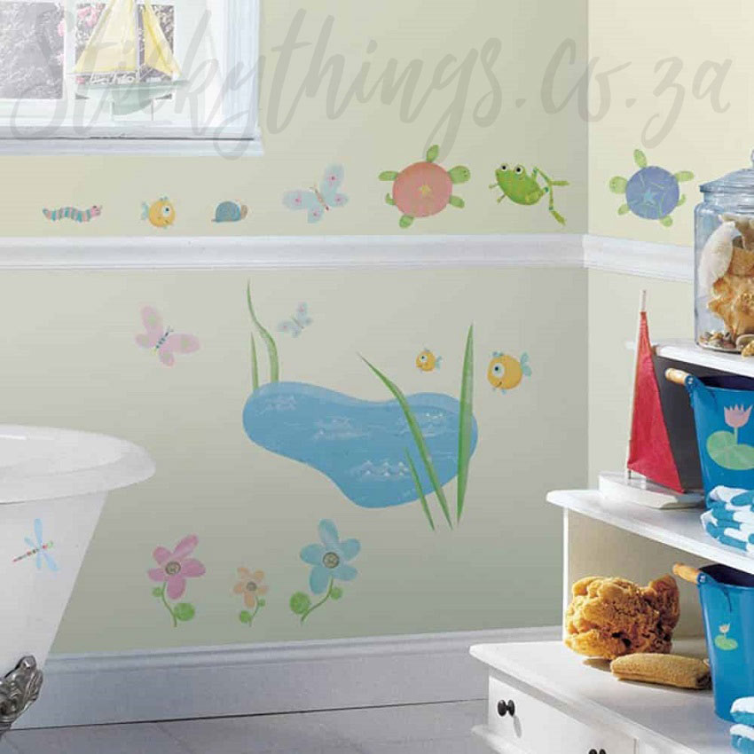 HOPPY POND WALL STICKERS 40 New Turtles Butterflies Decals Bathroom Decorations 