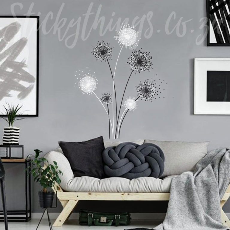 Dandelion Wall Decal on a grey wall in a lounge