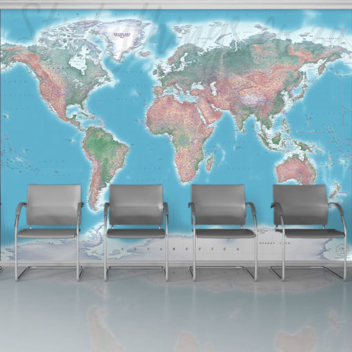 Large World Map Wall Mural in a waiting room
