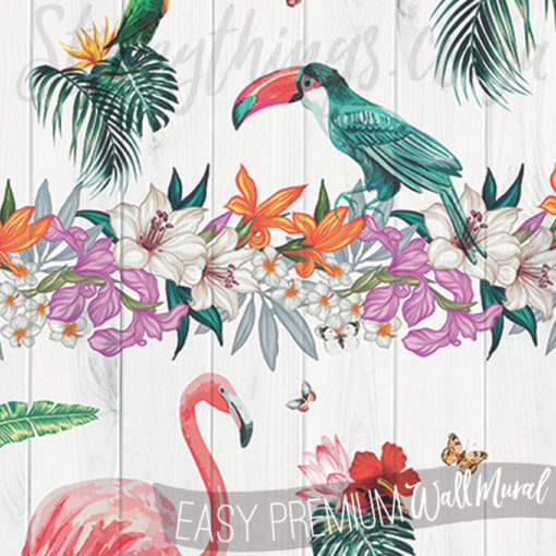 Close up of the detail in the Tropical Parrot Flamingo Wall Mural