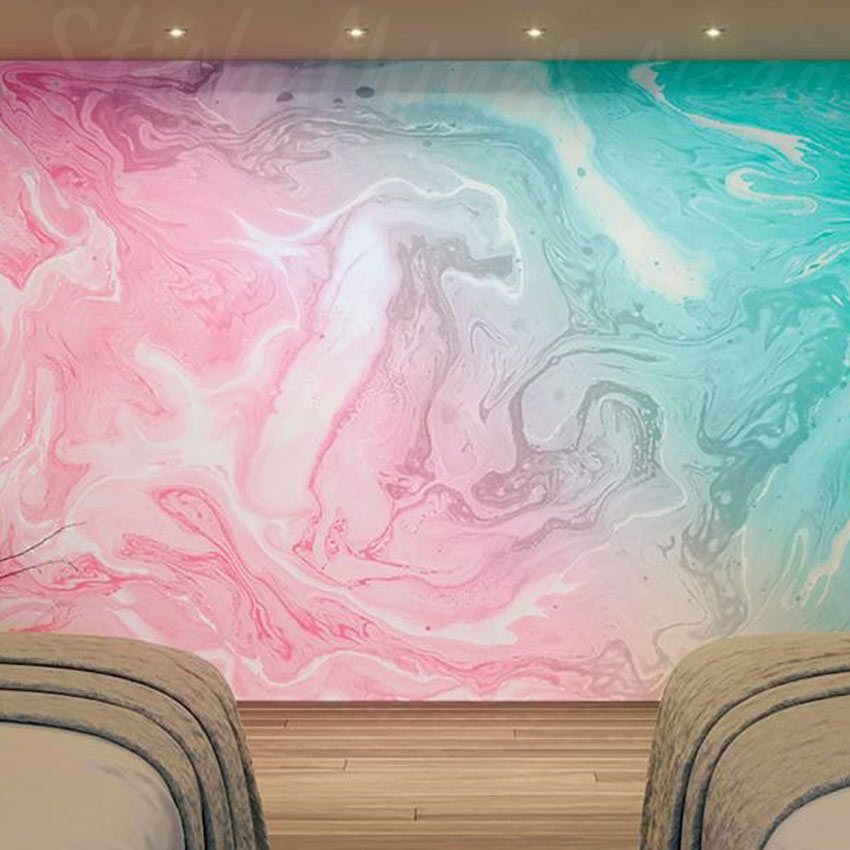 XL Turquoise and Pink Wall Mural - Flowing Marble Wallpaper Mural