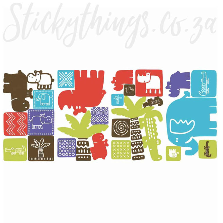 4 Sheets of the Roommates Peel and Stick Safari Blocks Wall Decals