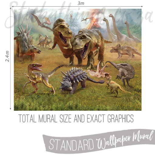 Exact measurements (3m x 2.4m) od the Dinosaur Land Wall Mural