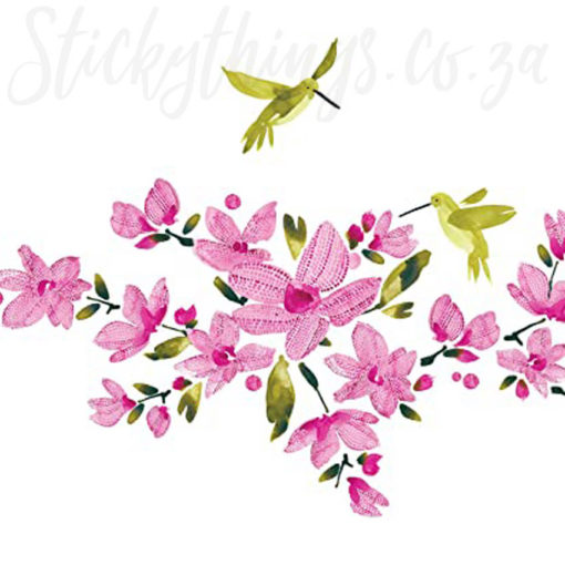 Close up of one of the sugarbirds in the Pink Watercolour Flowers Wall Decal