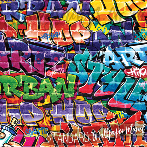 Close up of the spraypainted wording in the grafitti wall mural