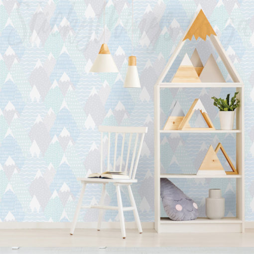 Teal Mountains Wallpaper in a playroom