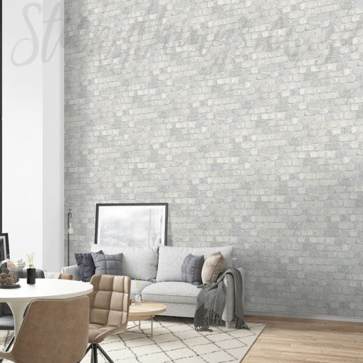 Textured Light Grey Bricks Wallpaper in a lounge