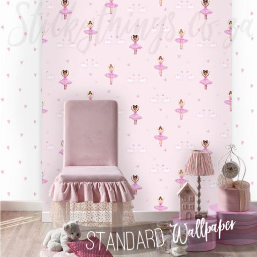 Girls room with the Little Ballerinas Pink Wallpaper