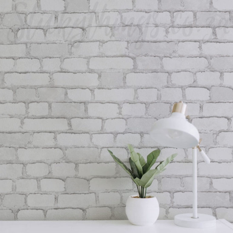 Textured White Brick Wallpaper in a home office