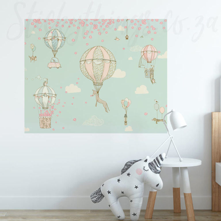 Girls Hot Air Balloon Decal Poster in a kids bedroom