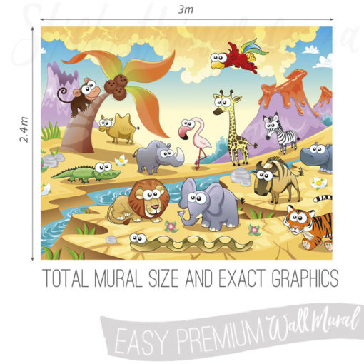 Exact measurements (3m x 2.4m) of the African Animals Wall Mural