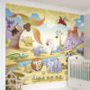Cartoon Safari Animals Wall Mural in a baby nursery