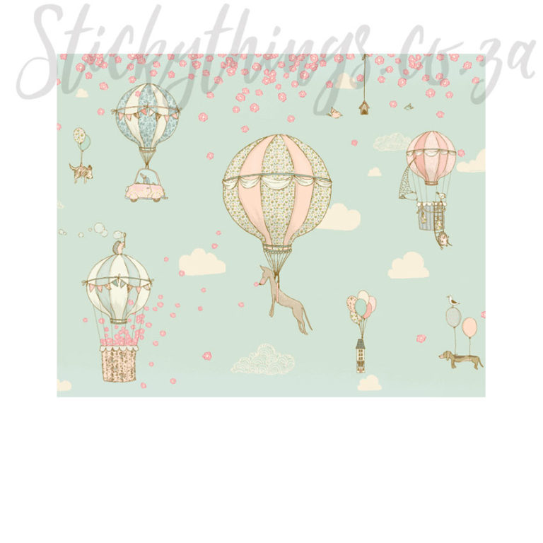 Cute Girls Hot Air Balloon Decal Poster avalaible in small, medium or large