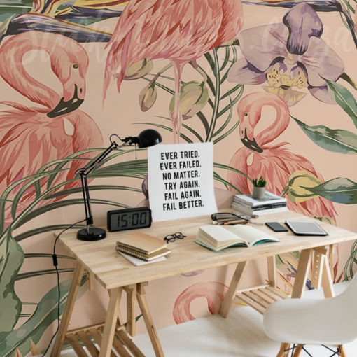 Flamingo Wallpaper Mural in a home office