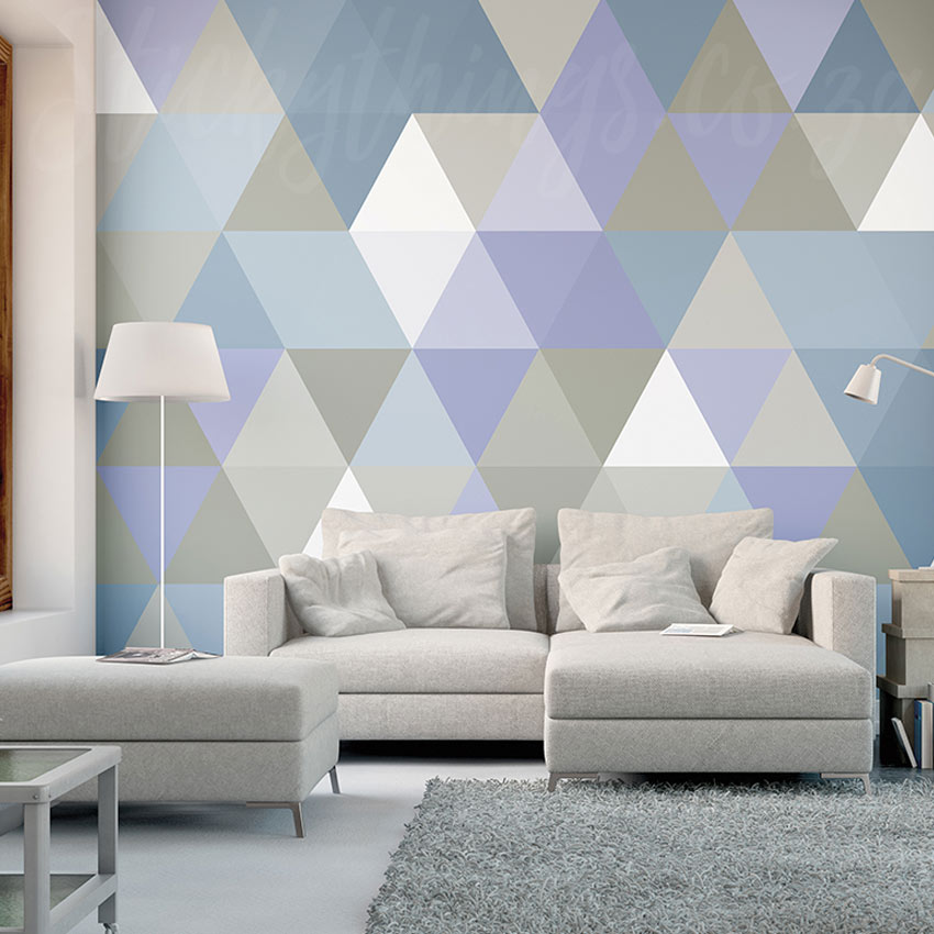 XL Cool Triangles Wall Mural - Blues and Grey Geometric Wall Mural