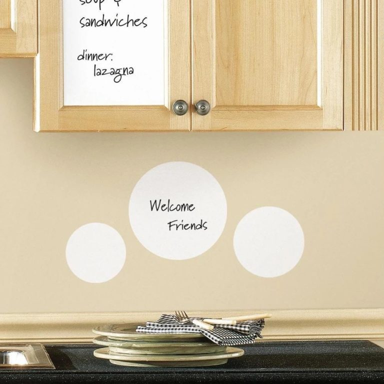 Whiteboard Sheet Wall Decal cut in a rectnagkle and circles in a kitchen