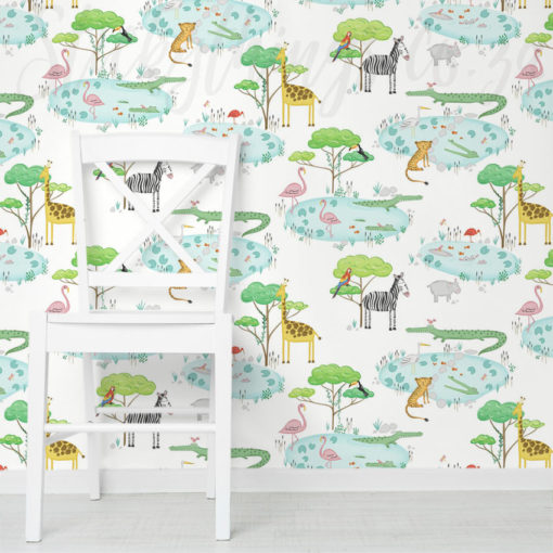 Wild Animals Wallpaper in a kids playroom