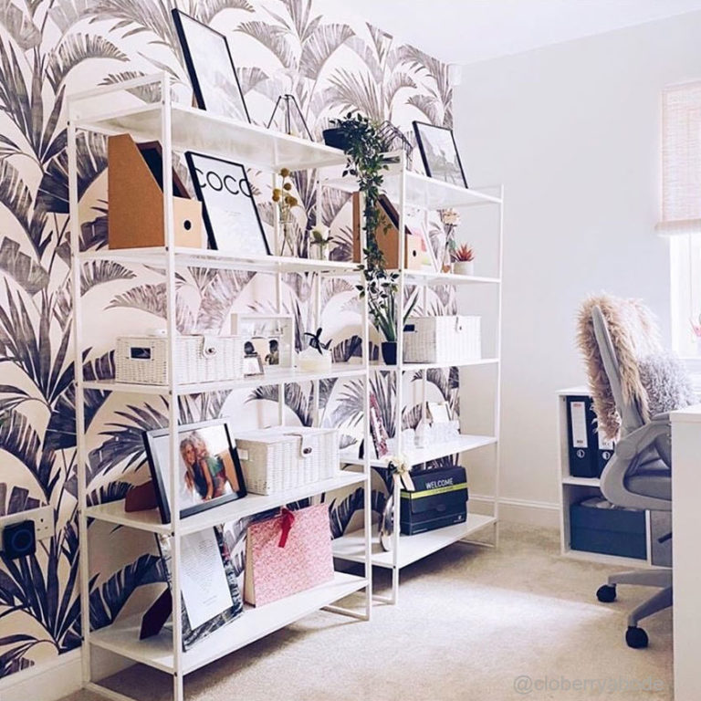 Banana Palm Wallpaper in a home office