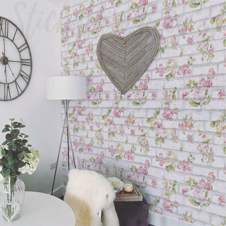 Floral Brick Wallpaper in a dining room