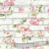 Close up of the white bricks and roses wallpaper