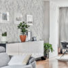White and Metallic Silver Marble Wallpaper in a Lounge