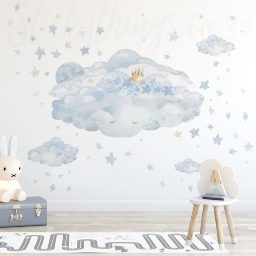 Blue Sleey Clouds Wall Decals in a Playroom