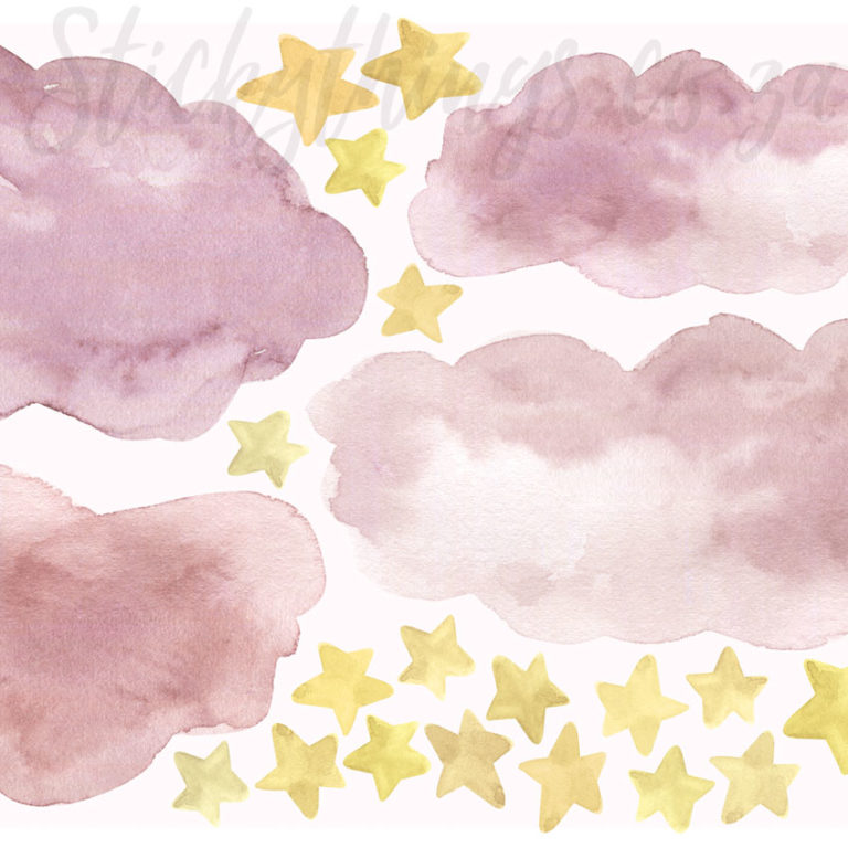 Close up of the Pink Watercolour Clouds and Stars