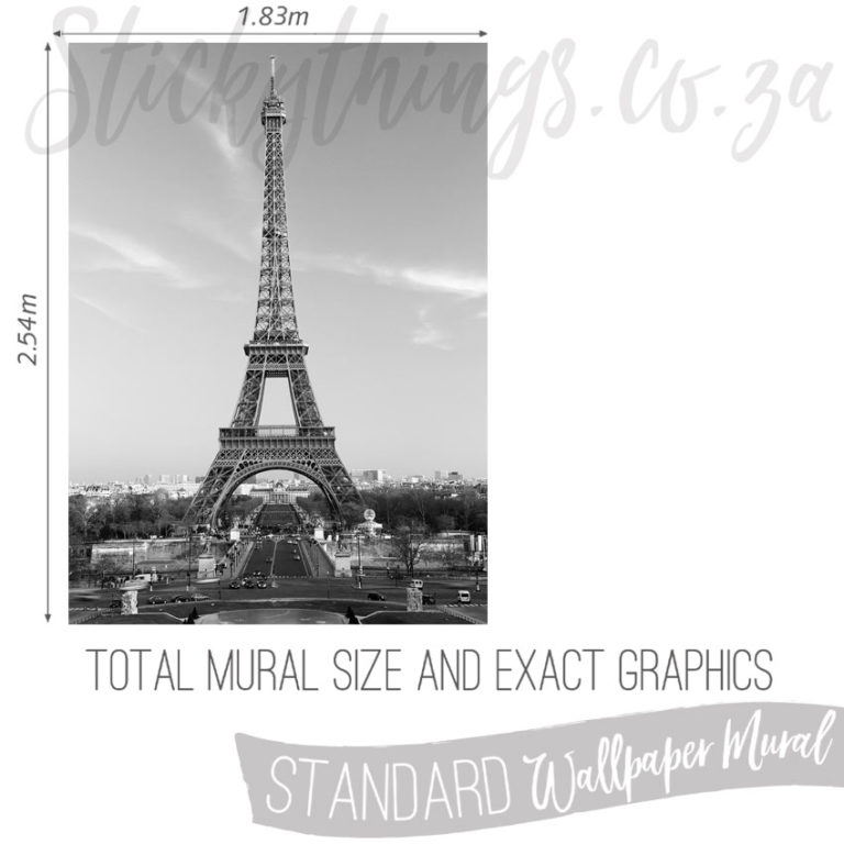 Exact measurements (1.83m x 2.54m) of the La Tour Eiffel Wall Mural