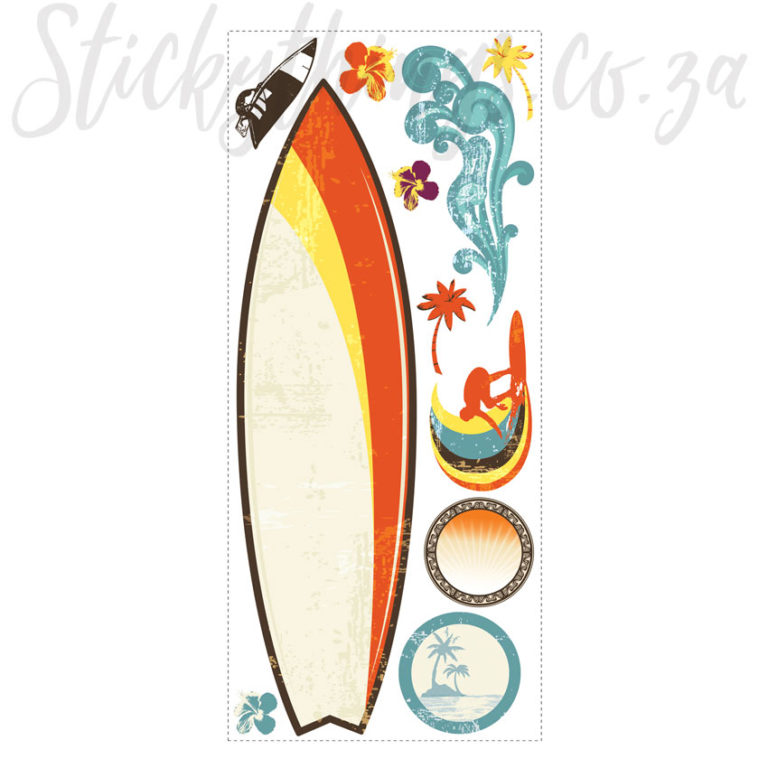 Sheet of the Dry Erase Surf Board Wall Decals