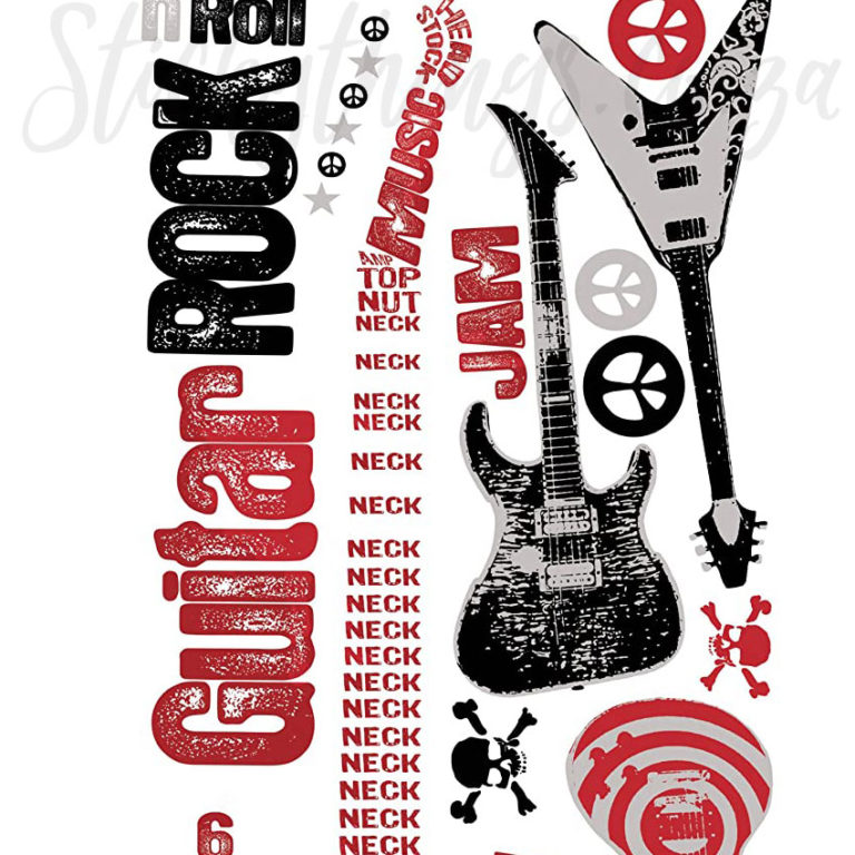 Close of the smaller guitars in the Rock Music Wall Decals