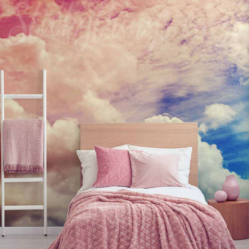 Ombre Cloud Wall Mural - Pink and Blue Pastel Clouds Wallpaper Mural