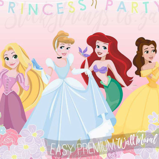 Close up of Rapunzel, Cinderella, Ariel and Belle in the Princess Party Wall Mural