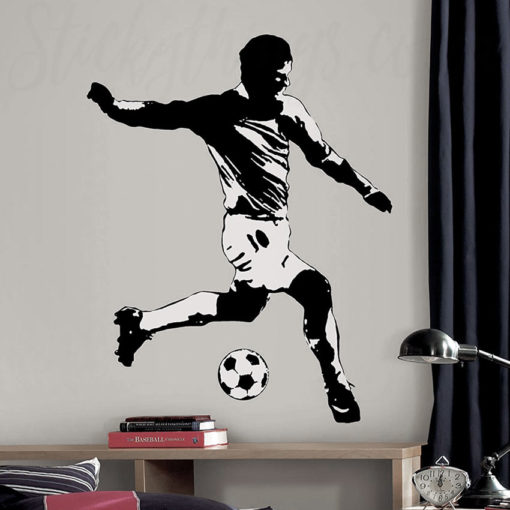 Giant Soccer Player Wall Sticker in a Boys Room