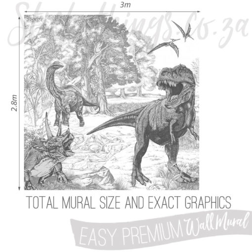 Exact measurements (3m x 2.8m) of the Vintage Dinosaur Wall Mural