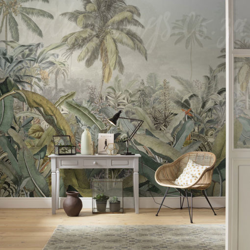 Amazonia Vintage Tropical Wall Mural in a yoga room
