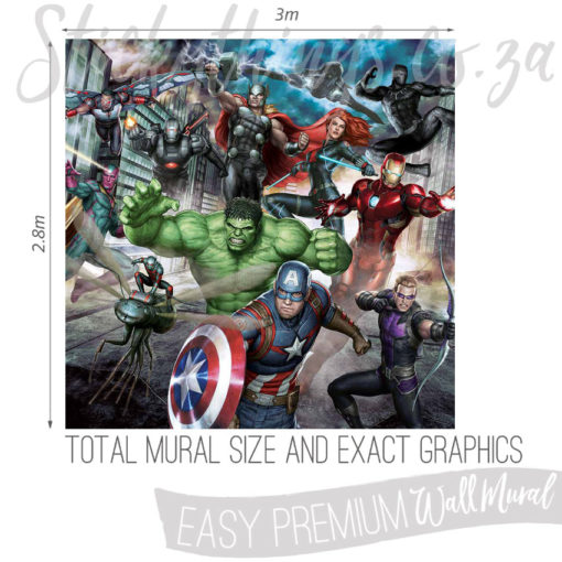 Exact measurements (3m x 2.8m) of the Marvel Avengers Wall Mural