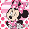 Close up of Minnie and her pink polka dots in the Minnie Mouse Wallpaper Mural