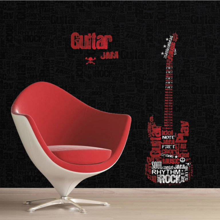 Rock Music Wall Decals on black wallpaper