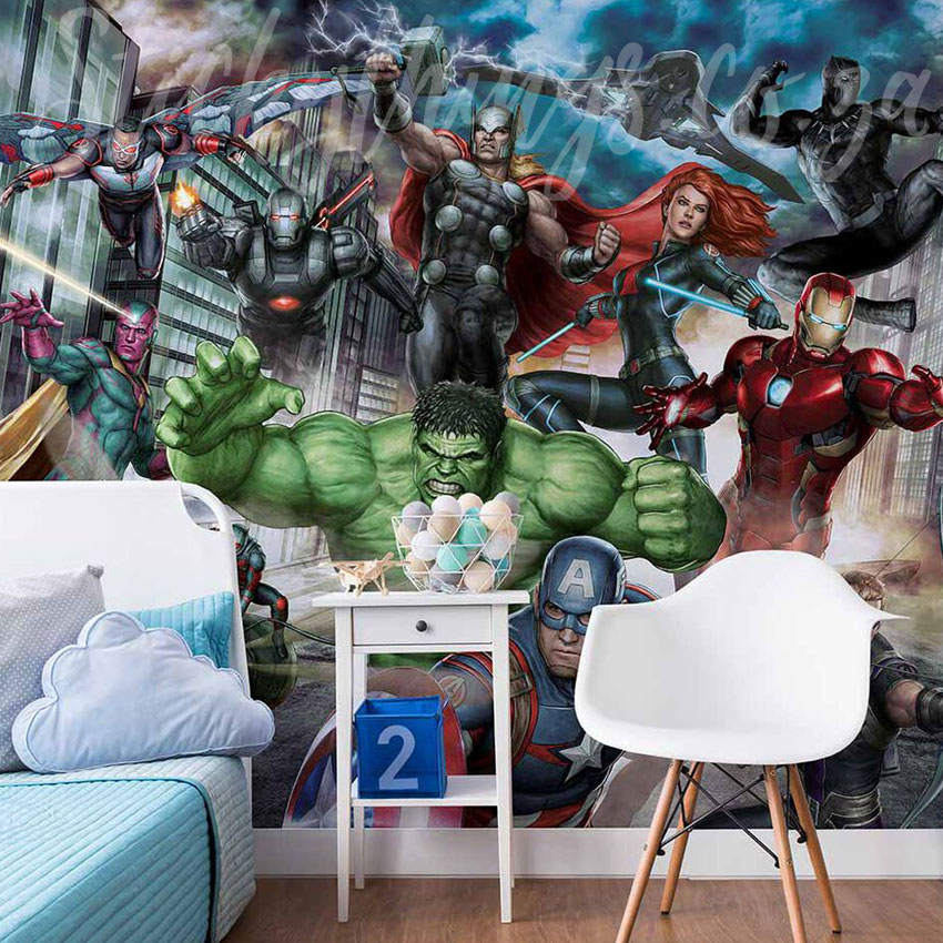 Various size & design wall mural wallpapers kids Marvel Avengers Hulk Iron Man 